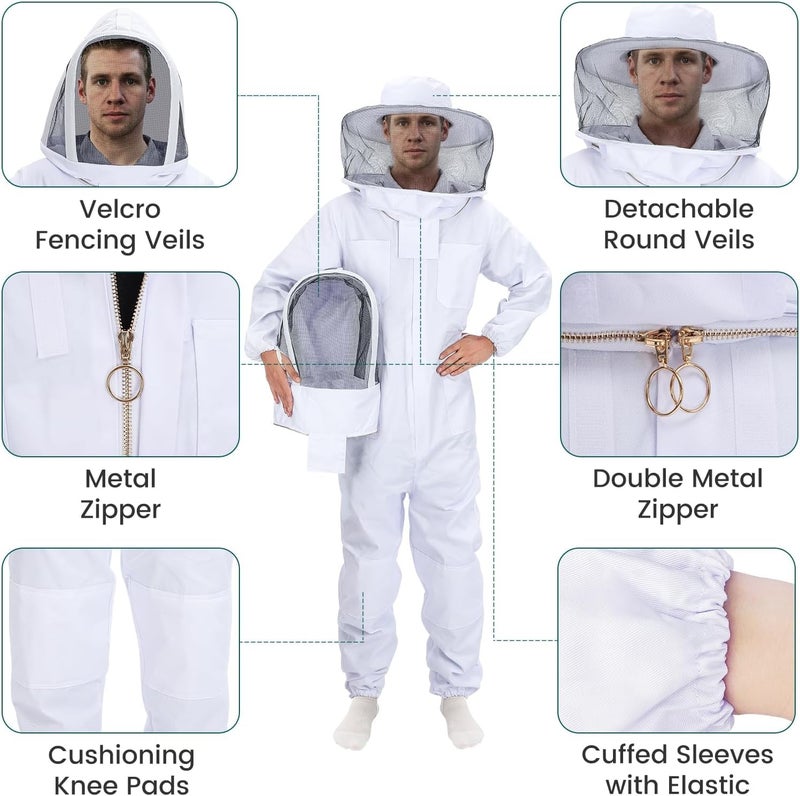 YORKING Bee Suit for Men Women with Fencing & Round Veils, Sting Proof Beesuits Beekeeper Kit with Gloves Full Body Beekeeping Supply - Image 3
